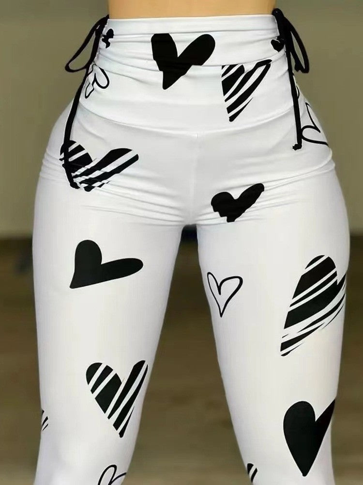 Damen Hohe Taille Leggings mit Herzmuster und Kordelzug Stalluxe