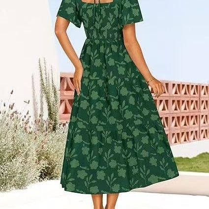 Damen Midi-Kleid mit strukturiertem Oberteil und voluminösen Ärmeln Stalluxe