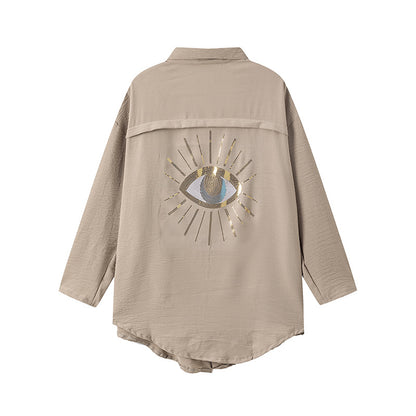 Damen Langarm-Hemdjacke mit auffälligem Augenprint Stalluxe