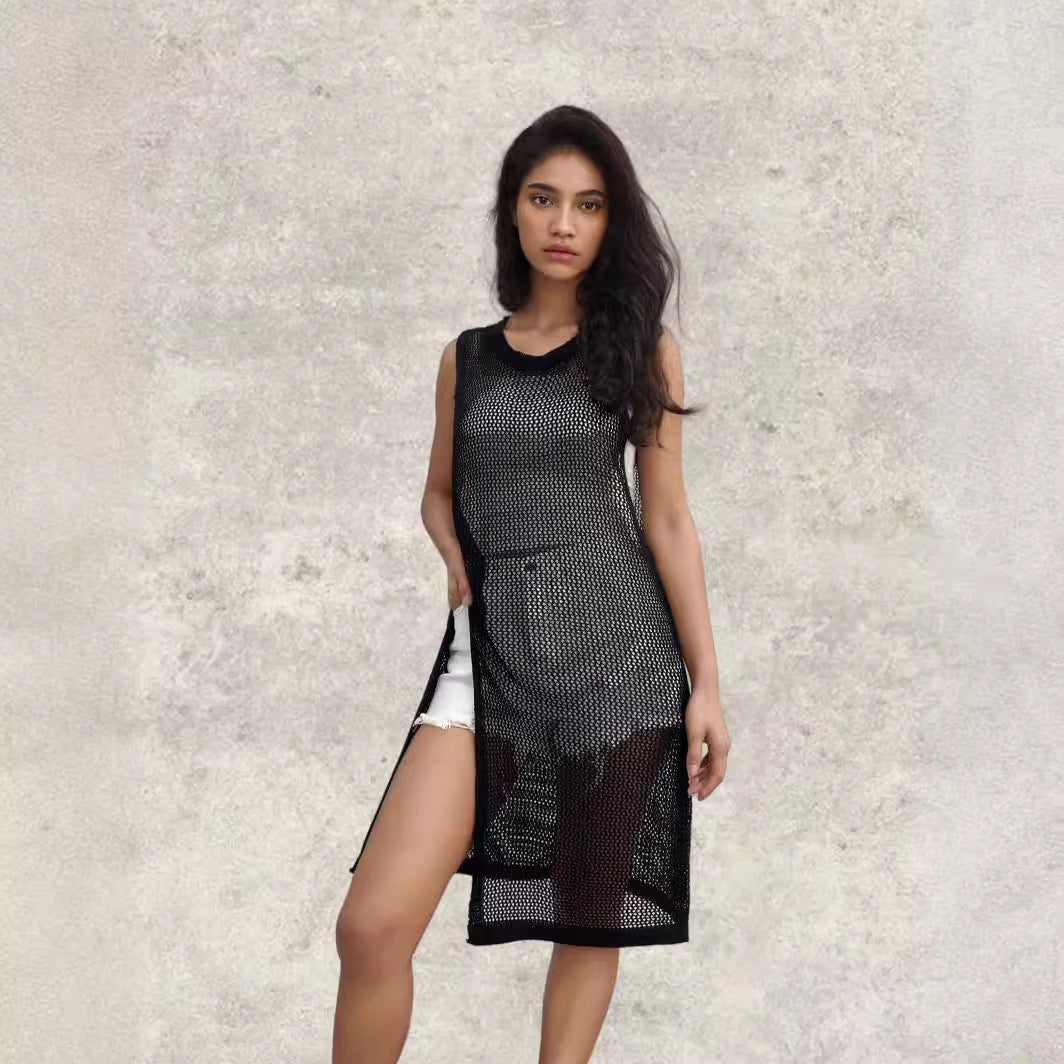 Damen Netz-Kleid mit seitlichen Schlitzen und lässigem Schnitt Stalluxe