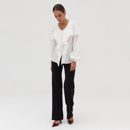 Damen Elegantes Blusenoberteil mit voluminösen Rüschen und schmeichelndem Schnitt Stalluxe