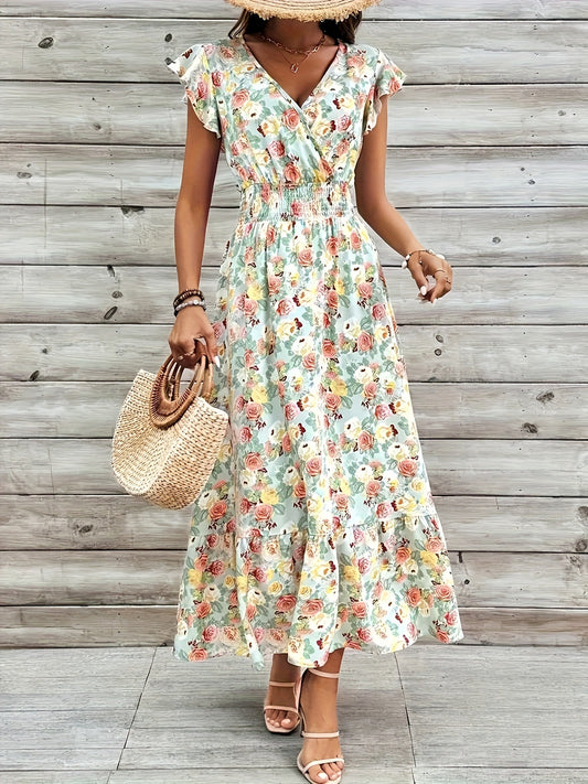 Damen Maxikleid mit floralem Design und lässigem V-Ausschnitt Stalluxe