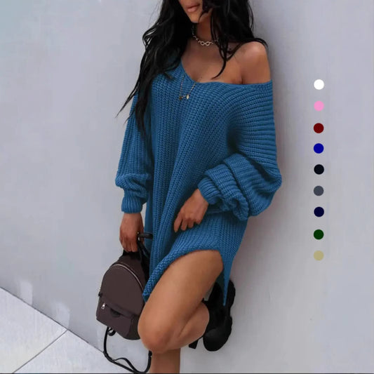 Damen Oversize Strickkleid mit weitem Rundhalsausschnitt und lässiger Passform Stalluxe