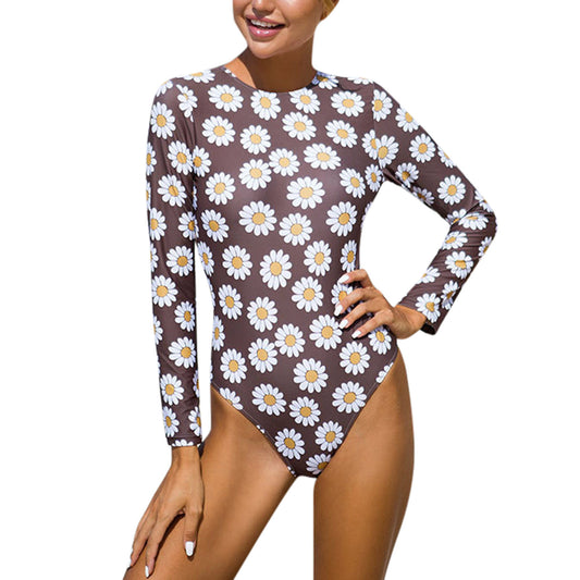 Damen Langarm Badeanzug mit floralen Muster und hohem Ausschnitt Stalluxe
