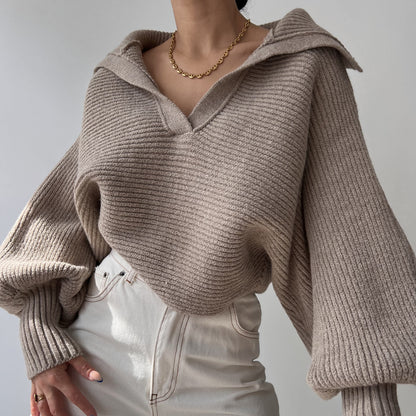 Damen cropped Strickpullover mit weitem Schnitt und angesagtem Kragen Stalluxe