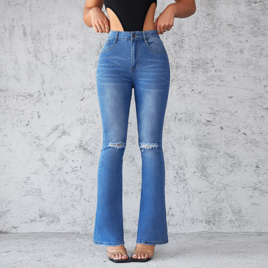 Damen Flared Jeans mit modischen Rissdetails Stalluxe