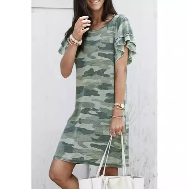 Damen Freizeitkleid mit Rüschendetails und Camouflage-Design Stalluxe