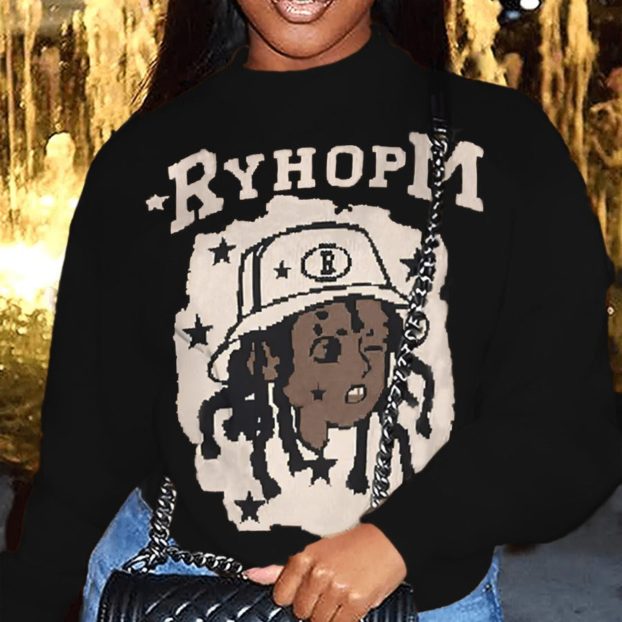 Damen Oversized Sweater mit künstlerischem Grafikdruck Stalluxe Schwarz