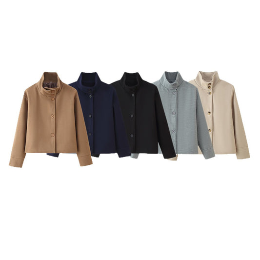 Damen modische Jacke mit hochgeschlossenem Kragen und Knopfdetails Stalluxe