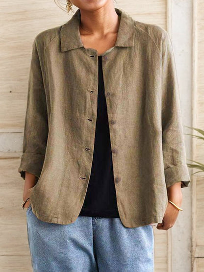 Damen lockere Leinenjacke mit Knopfdetails und seitlichen Taschen Stalluxe