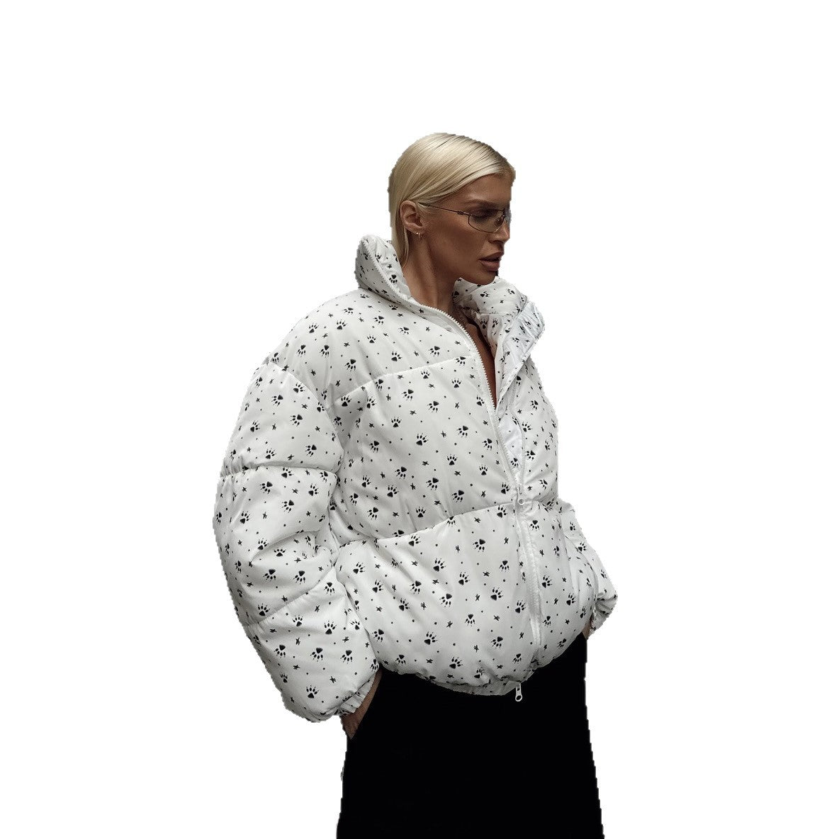 Damen Steppjacke mit floralen Mustern und hohem Kragen Stalluxe