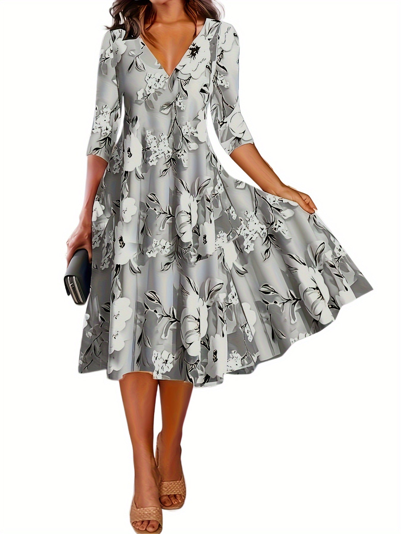 Damen Midikleid mit floralen Motiven Stalluxe