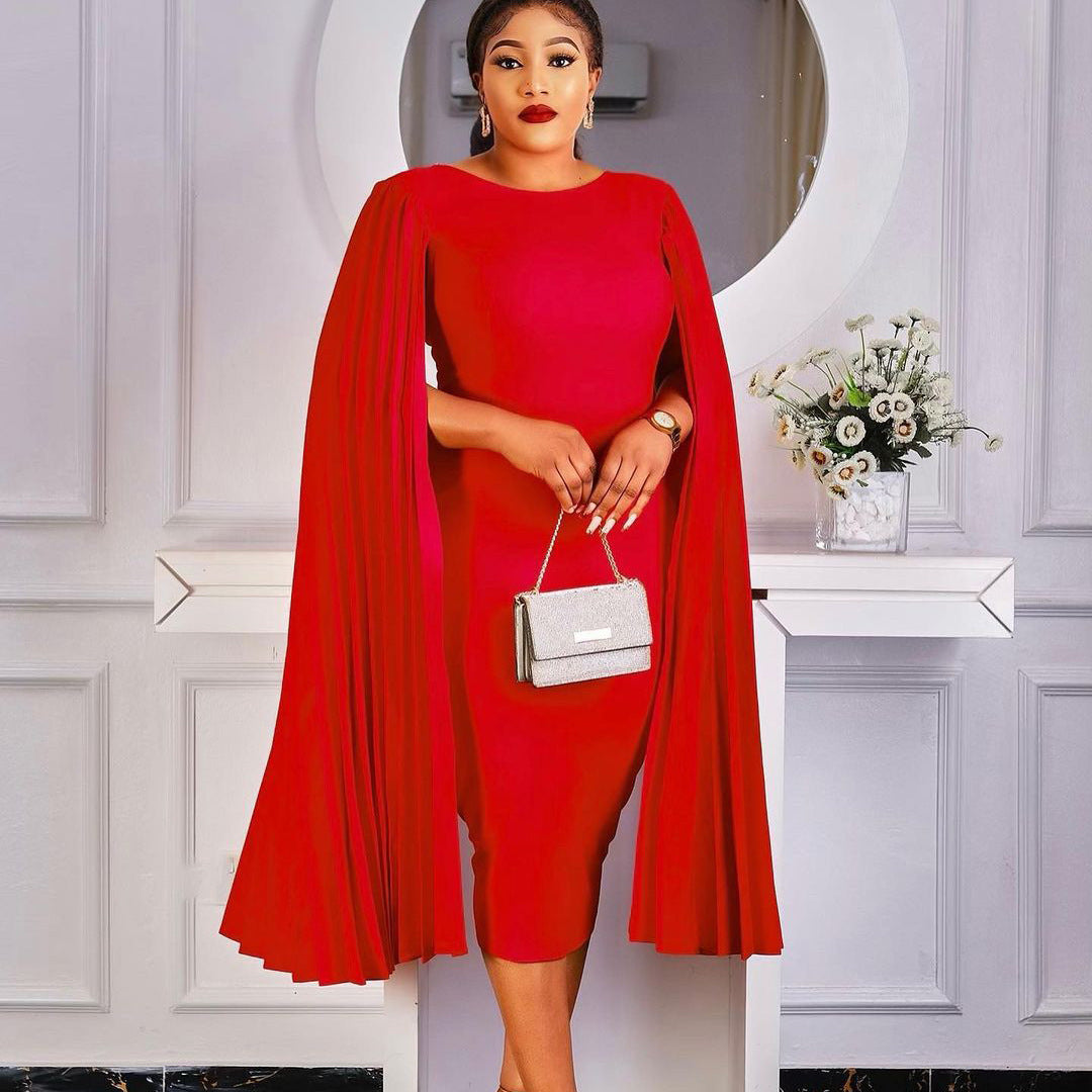 Damen Maxikleid mit elegantem Umhang und figurbetonter Silhouette Stalluxe