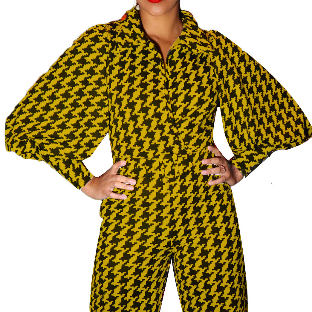 Damen Maxikleid mit eleganter Hahnentrittmusterung Stalluxe