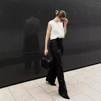 Damen Elegante, lockere Hosen mit hohem Bund und Falten Stalluxe