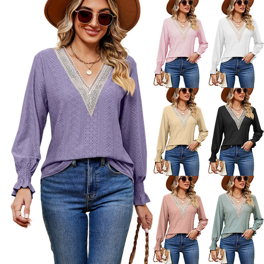 Damen Bluse mit luftigen Lochstickereien und V-Ausschnitt Stalluxe