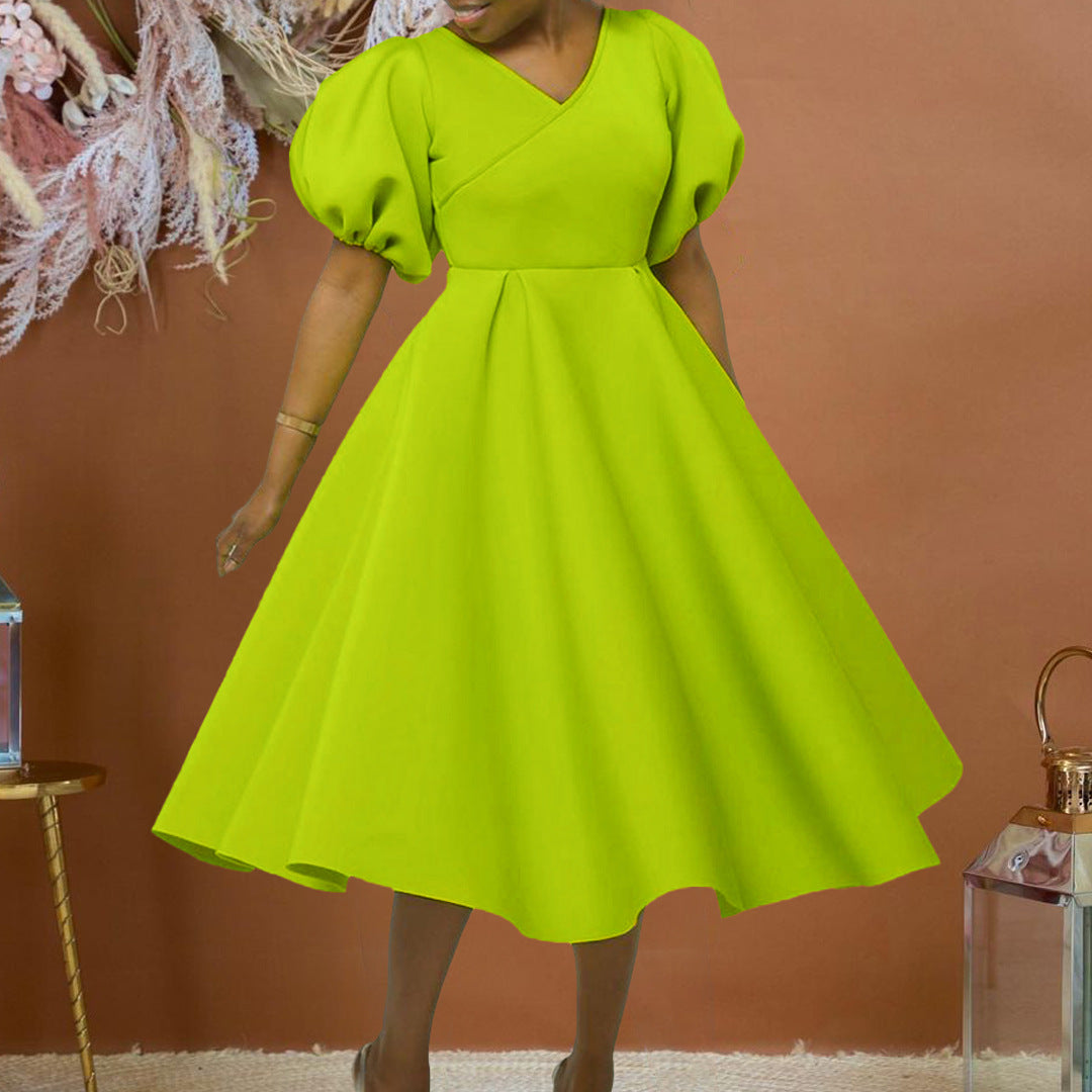 Damen Maxikleid mit voluminösen Puffärmeln und eleganter A-Linien-Silhouette Stalluxe