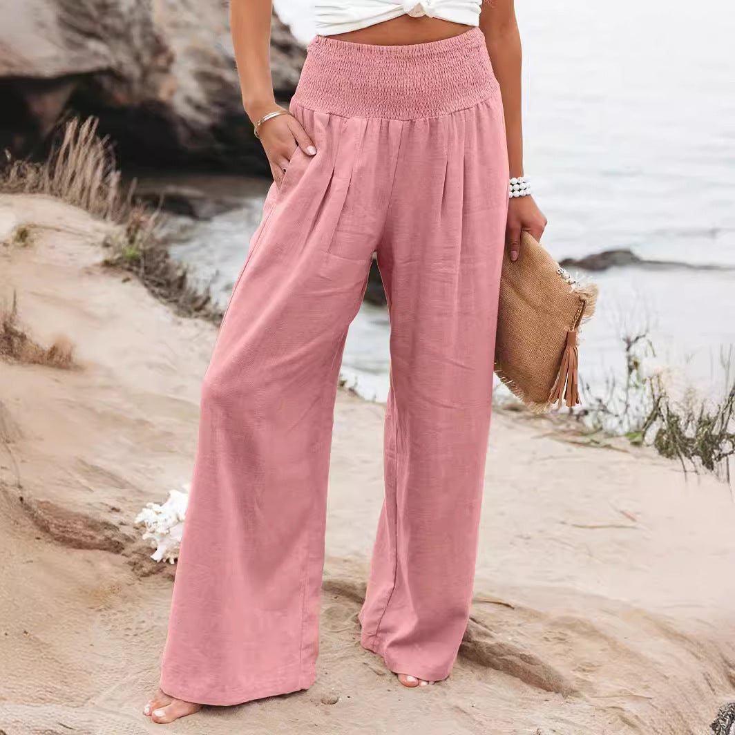 Damen weite Sommerhose mit elastischem Bund und elegantem Faltenwurf Stalluxe