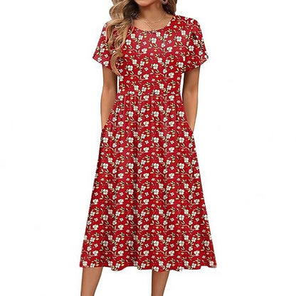 Damen Midi-Kleid mit rundem Halsausschnitt und praktischen Taschen Stalluxe