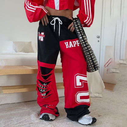 Damen Sportliche Baggy-Hose mit kreativen Cut-Outs und lässigem Stil Stalluxe Rot