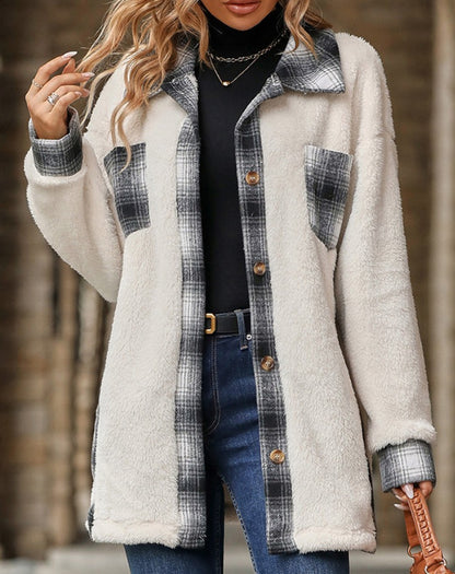 Damen Fleece Jacke mit kariertem Innenfutter Stalluxe