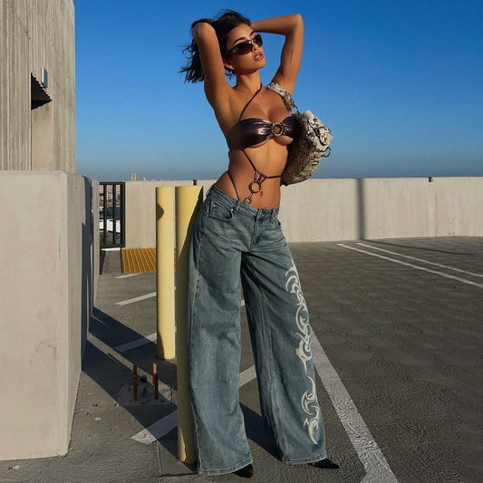 Damen Weit geschnittene Jeans mit einzigartigen Verzierungselementen Stalluxe