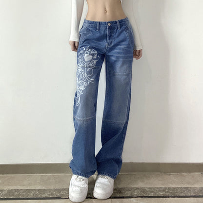 Damen Weite Jeans mit kunstvollem Stickdesign Stalluxe
