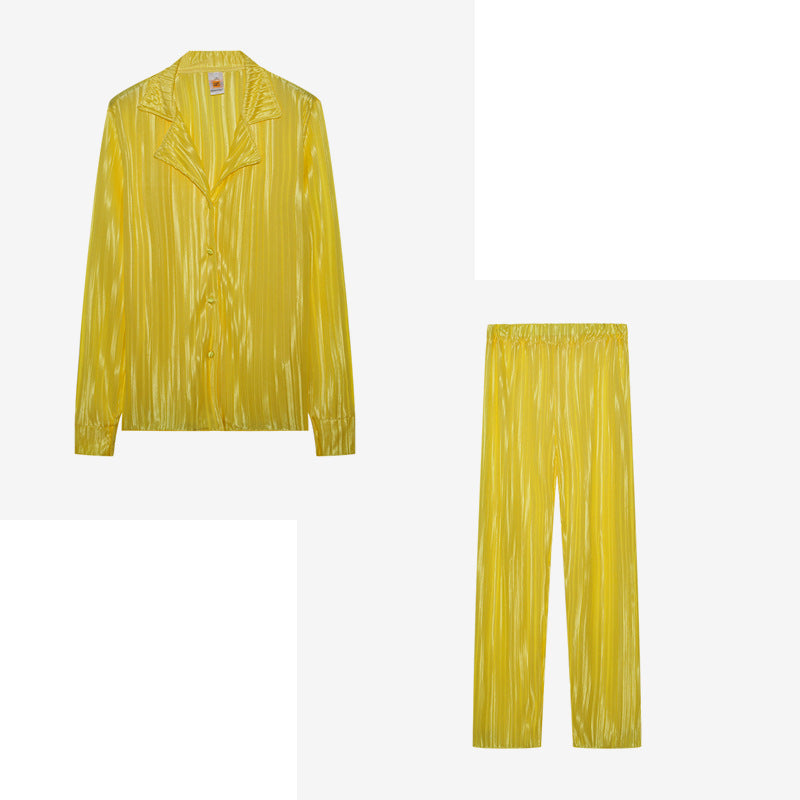 Damen Satin Schlafanzug mit elegantem Rippendesign Stalluxe Gelb