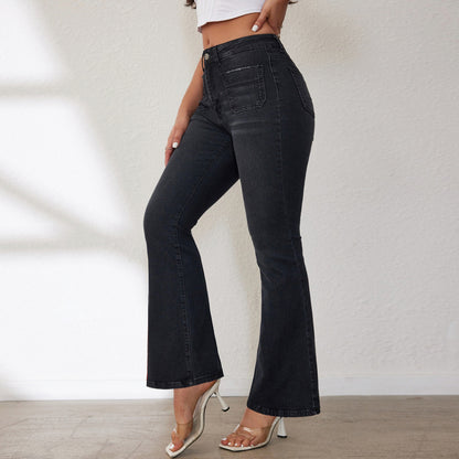Damen Flared Jeans mit hohem Bund und seitlichen Taschen Stalluxe