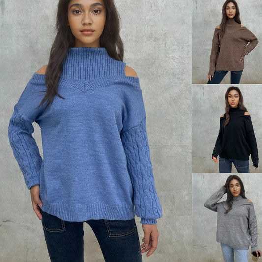 Damen Pullover mit schulterfreien Ärmeln und Zopfmuster Stalluxe