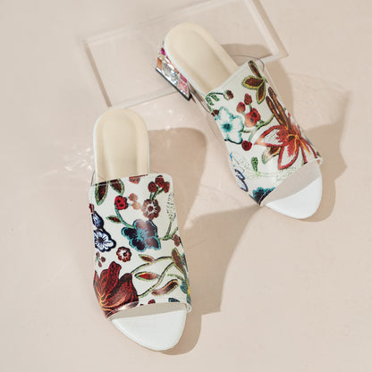 Damen Riemchen-Mules mit floralem Design und komfortablem Blockabsatz Stalluxe