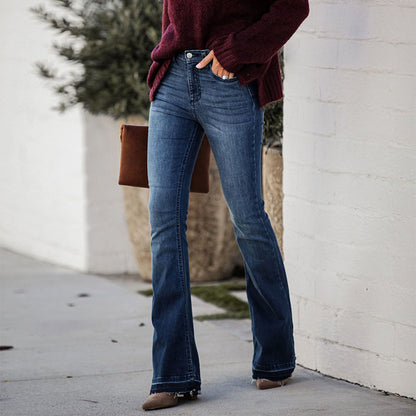 Damen Flared Jeans mit frayed Saum und hohem Bund Stalluxe