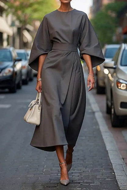 Damen elegantes Maxikleid mit Ballonärmel und tailliertem Schnitt Stalluxe