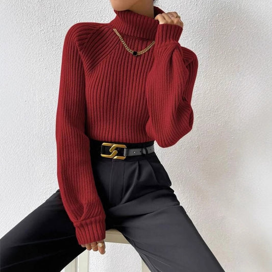 Damen figurbetonter Pullover mit Rippstruktur und Stehkragen Stalluxe