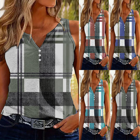 Damen Stylisches Karierter Button-Up Tanktop Stalluxe