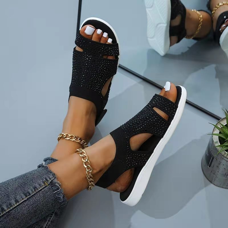 Damen modische Sandalen mit Strassverzierungen und gepolstertem Fußbett Stalluxe