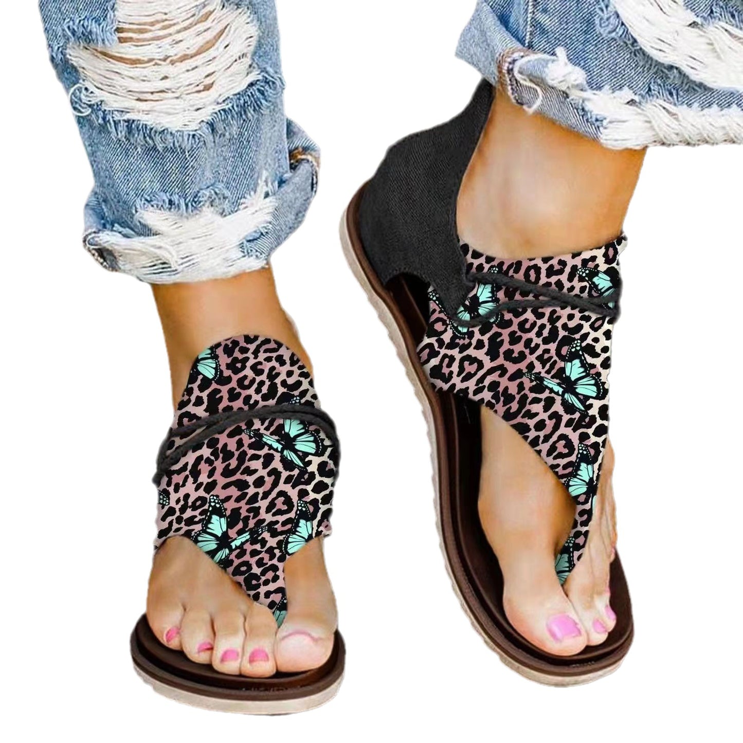 Damen Riemchen-Sandalen mit floralem und animalischem Design Stalluxe