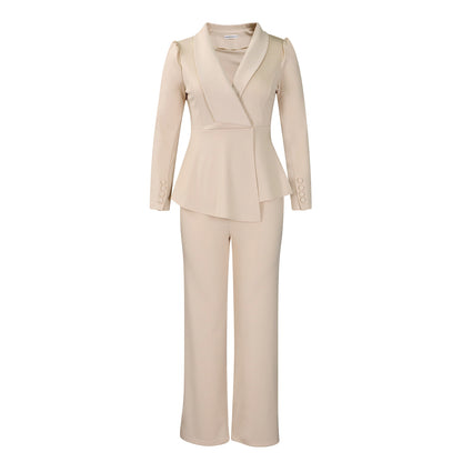 Damen elegantes Businessanzug-Set mit tailliertem Blazer und weitem Hosenbein Stalluxe