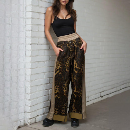 Damen Weite Hose mit Leo-Muster und elastischem Bund Stalluxe