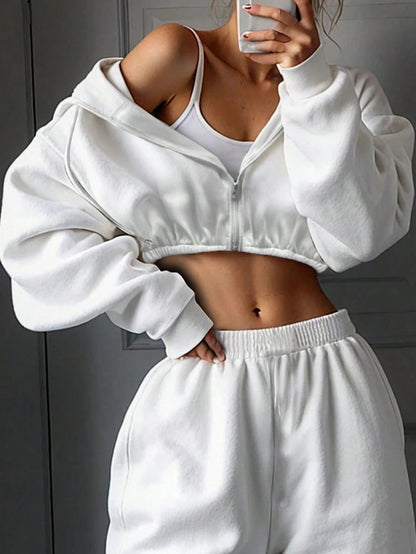 Damen lässiger cropped Kapuzenpullover und weite Jogginghose Set Stalluxe