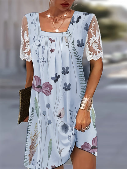 Damen Freizeitkleid mit floralen Mustern und transparenter Spitze Stalluxe