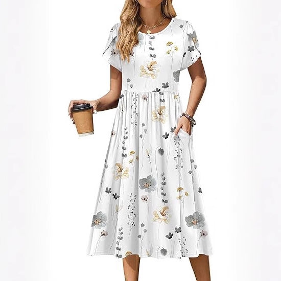 Damen Midi-Kleid mit rundem Halsausschnitt und praktischen Taschen Stalluxe