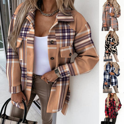 Damen Karo Oversized-Hemdjacke mit Taschen Stalluxe