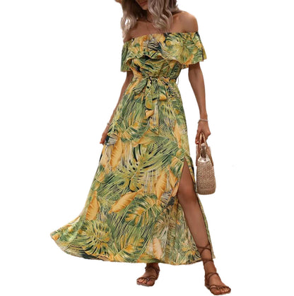 Damen Off-Shoulder Maxikleid mit floralem Design und seitlichem Schlitz Stalluxe