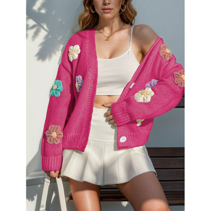 Damen Strickjacke mit floralen Applikationen Stalluxe