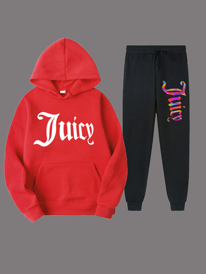Damen sportliches Hoodie- und Jogginghose-Set mit einzigartigem grafischen Druck Stalluxe
