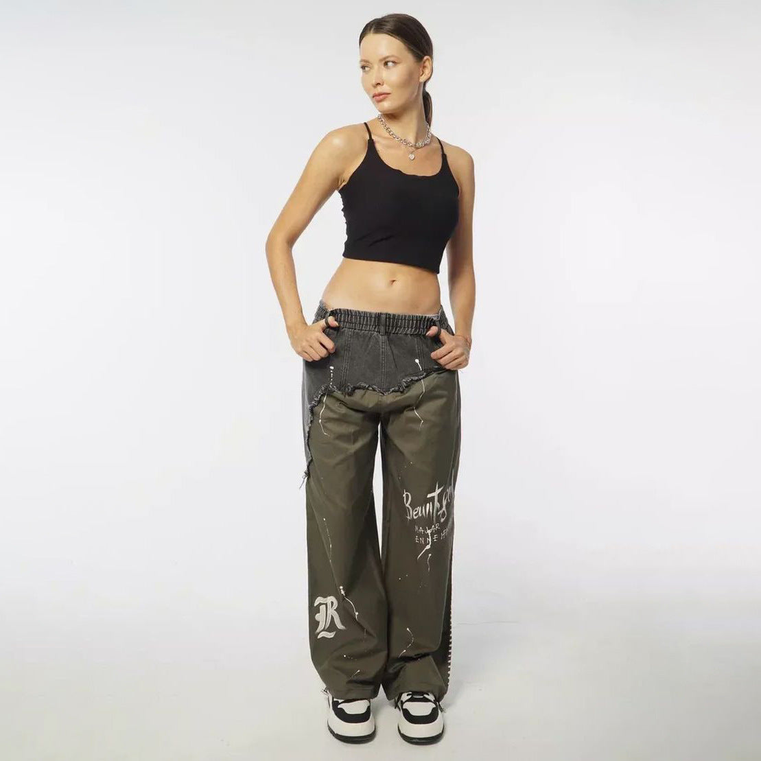 Damen modische Baggy-Jeans mit asymmetrischem Design und einzigartigen Details Stalluxe