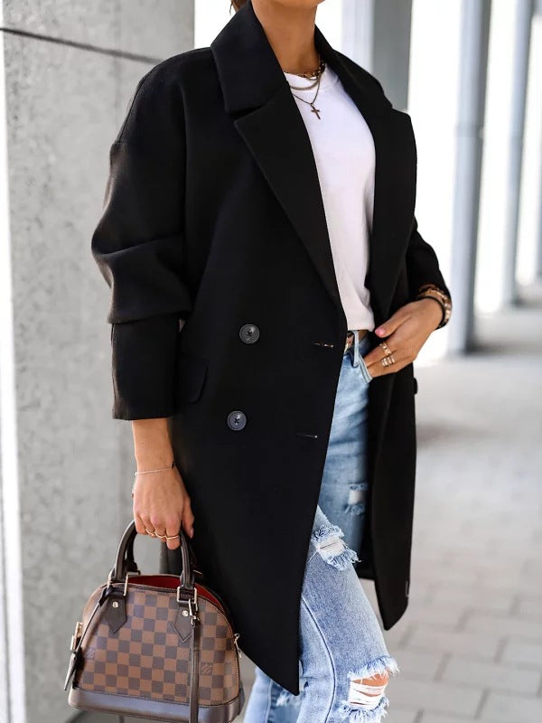 Damen Modische Oversized Wolljacke mit breitem Revers Stalluxe