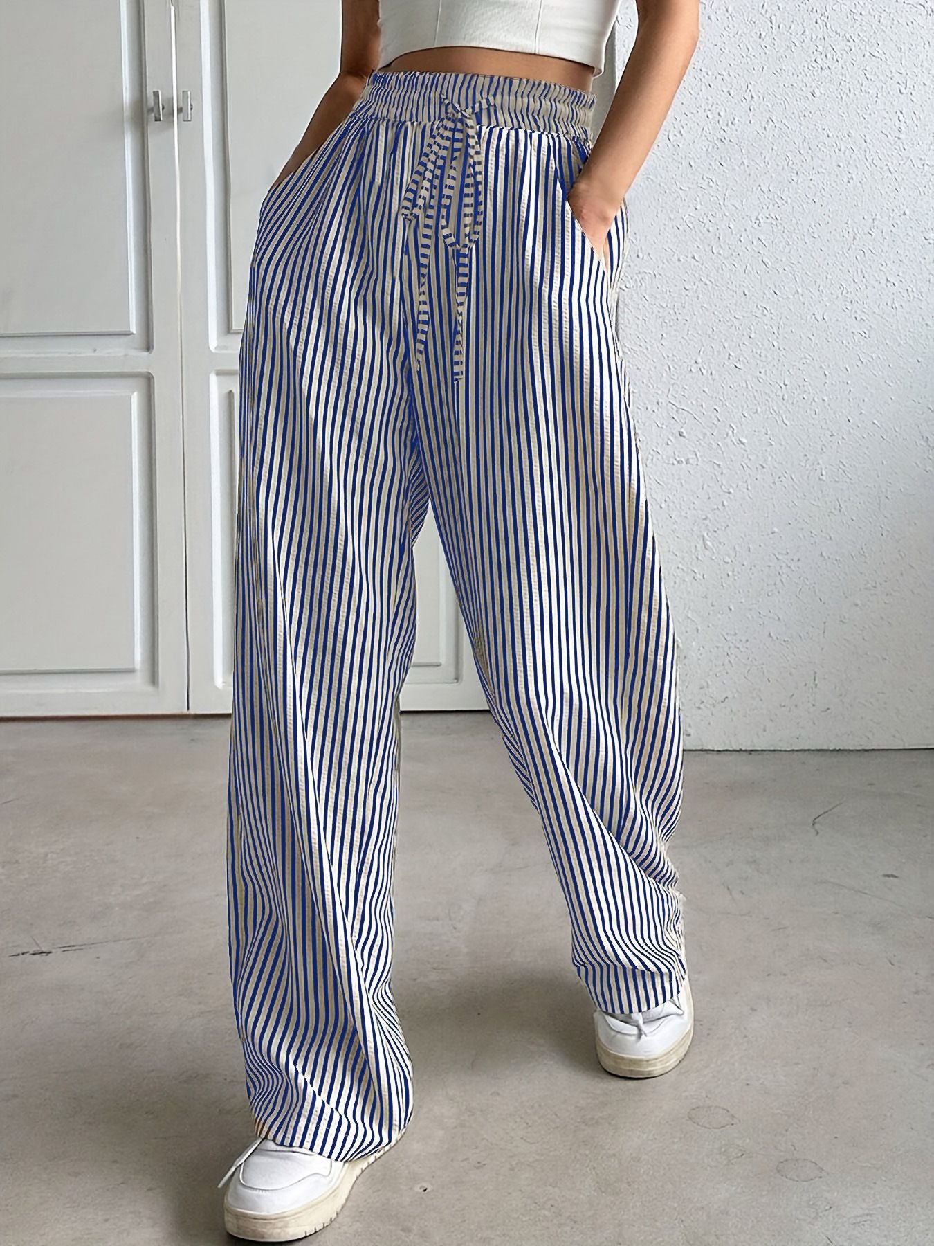 Damen Weite Streifenhose mit elastischem Bund und praktischen Taschen Stalluxe