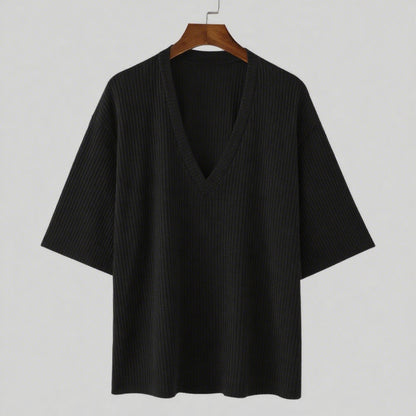 Damen V-Ausschnitt Oversize-Shirt aus strukturiertem Baumwollmaterial Stalluxe